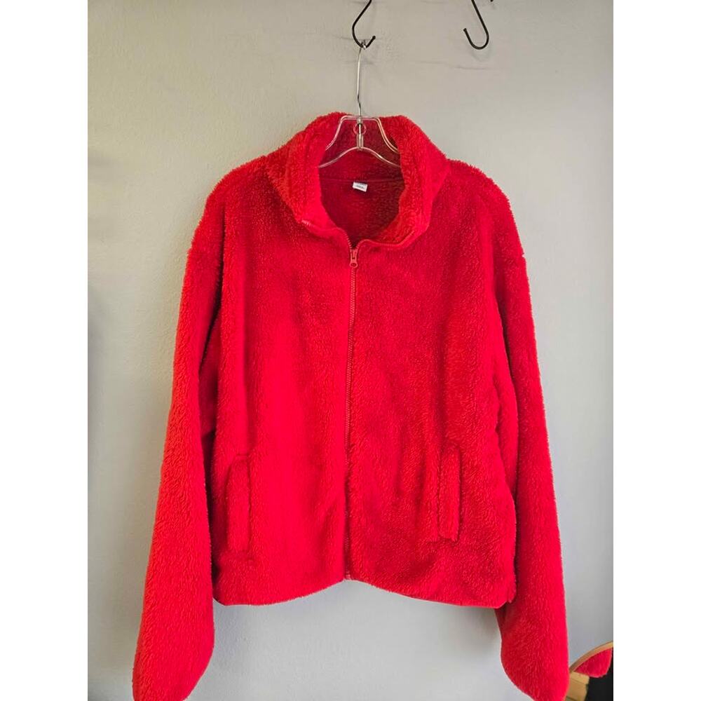 Old Navy Go-Recycled Red Sherpa‎ Fleece Zip Jacket - L Tall